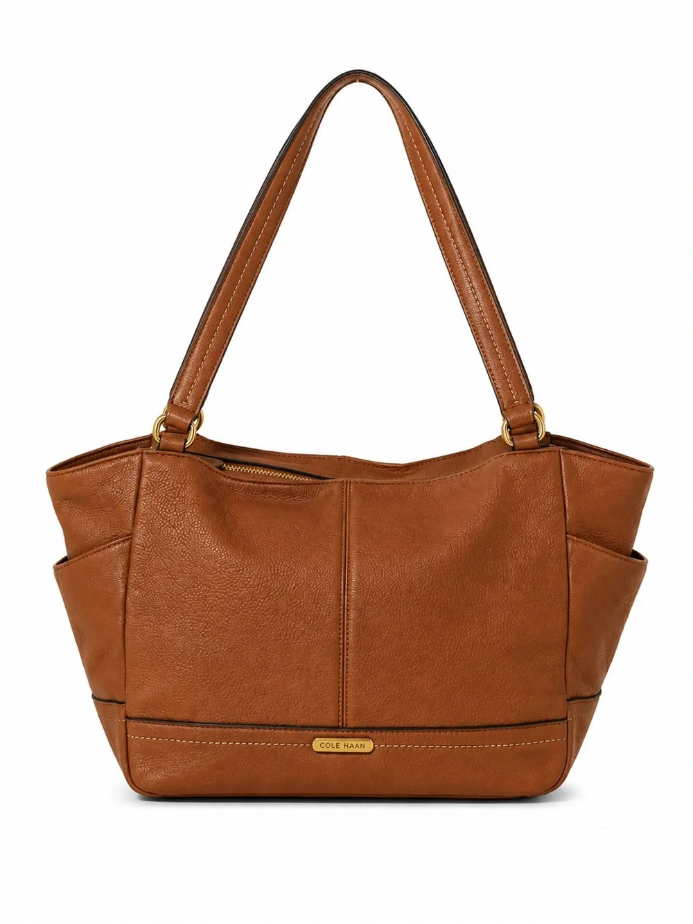 Coach Brown Pebbled Leather Tote Bag Zip Top Carryall Shoulder Purse Large
